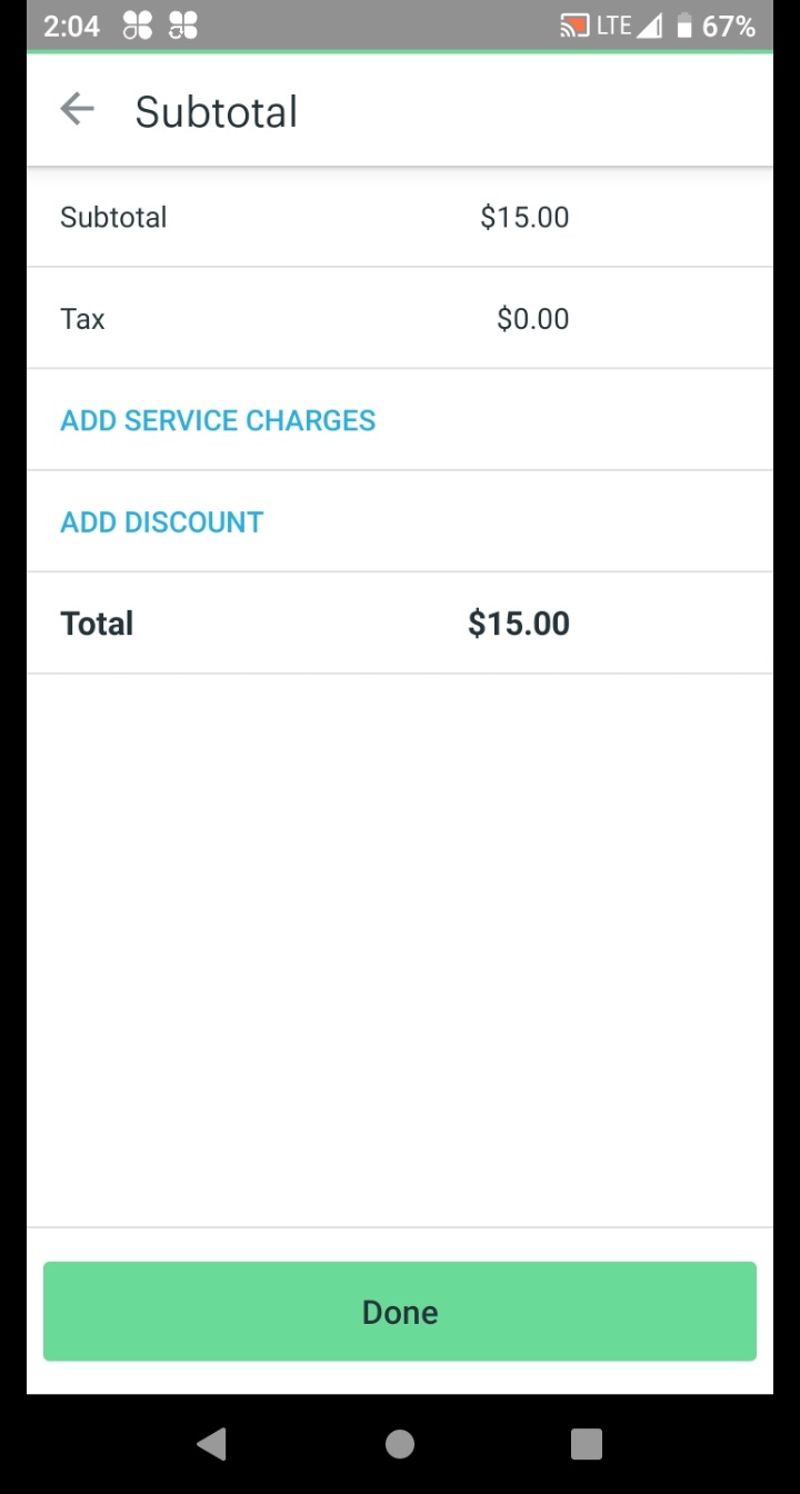 Subtotal screen showing the ADD DISCOUNT blue link below the Tax line.